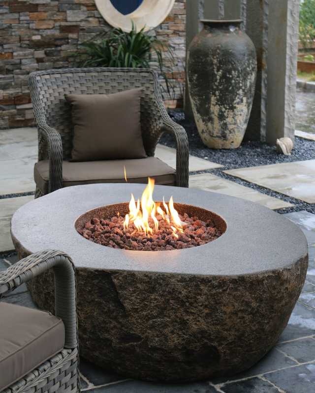 Boulder Outdoor Fire Pit Table with Propane Gas Assembly